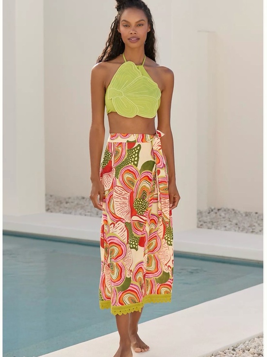 FARM Rio Dresses & Skirts - Like New! Farm Rio X Anthropologie Linen Blend Wrap Midi Skirt Floral XS